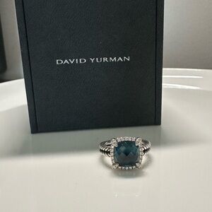 David Yurman Silver Ring with Deep Blue Stone